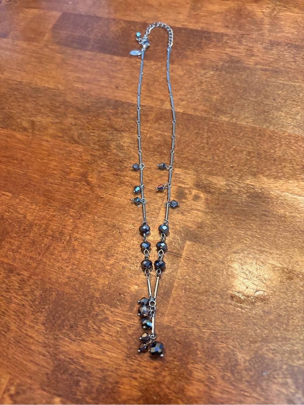 Lia Sophia Hematite Black Beaded Y-Style Necklace